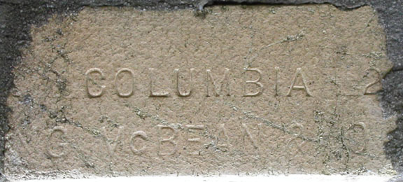 Marked face of the COLUMBIA 2 / NG McBEAN and CO brick