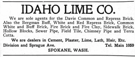 Idaho Lime Company, advertisement from Spokane Directory, 1907.