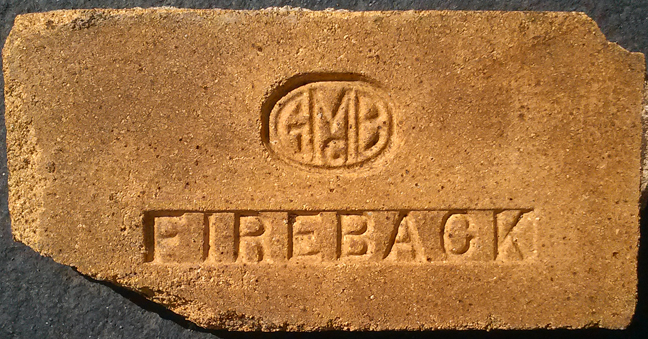 Marked face of the [GMcB oval logo] / FIREBACK brick