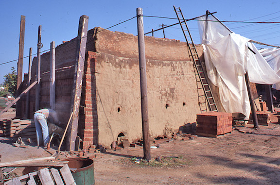 View of a field kiln prepared for firing. 