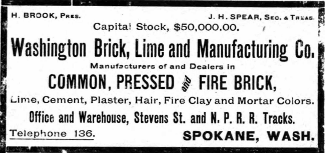 Advertisement for the Washington Brick and Lime Company.